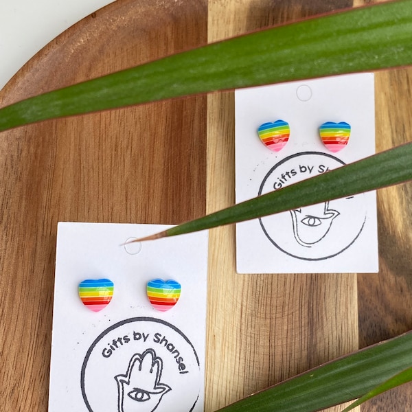 Rainbow studs, PRIDE, LGBT, tiny stud earrings, stainless stell studs, childrens studs, pride jewellery, heart jewellery, mothers day gift