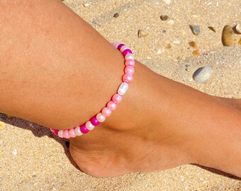 Anklet, Breast Cancer awareness, Pink anklet, gift for her, ankle bracelet, Summer jewellery, surfer anklet, boho, cancer survivor Jewellery