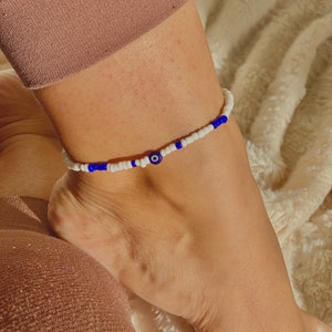 Evil Eye Anklet, beaded anklet, Turkish Greek eye, nazar boncuk, evil eye protection, summer jewellery, waterproof anklet, boho, surfer