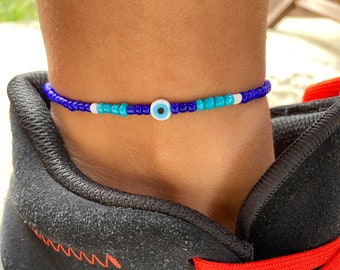 Eye Anklet, Nazar boncuk, blue, white, evil eye, Turkish, Greek, amulet, protection, Cyprus, women, men, boho, ankle bracelet, surfer