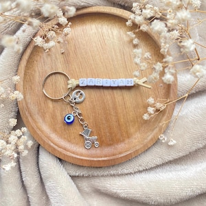 Porte-clés personnalisé, cadeau maman personnalisé, nouveau-né, porte-clés prénom, personnalisé, nazar boncuk, oeil chypriote grec turc, cadeau de baby shower