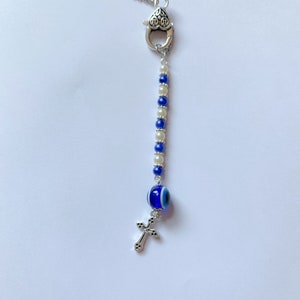 Evil Eye car charm, Cross car charm, religious car charm, Rearview Car charm, car accessory, nazar boncuk, New driver gift, beaded car charm