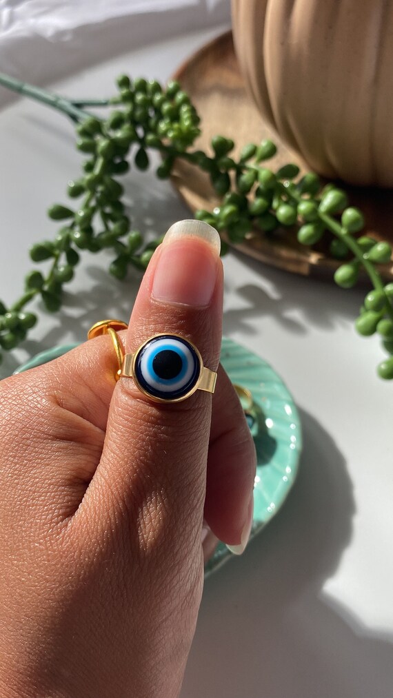 Anello Da Dito Con Ciondolo A Forma Di Occhio Blu Turco Placcato In Argento 925 - Gioiello Elegante Da Donna