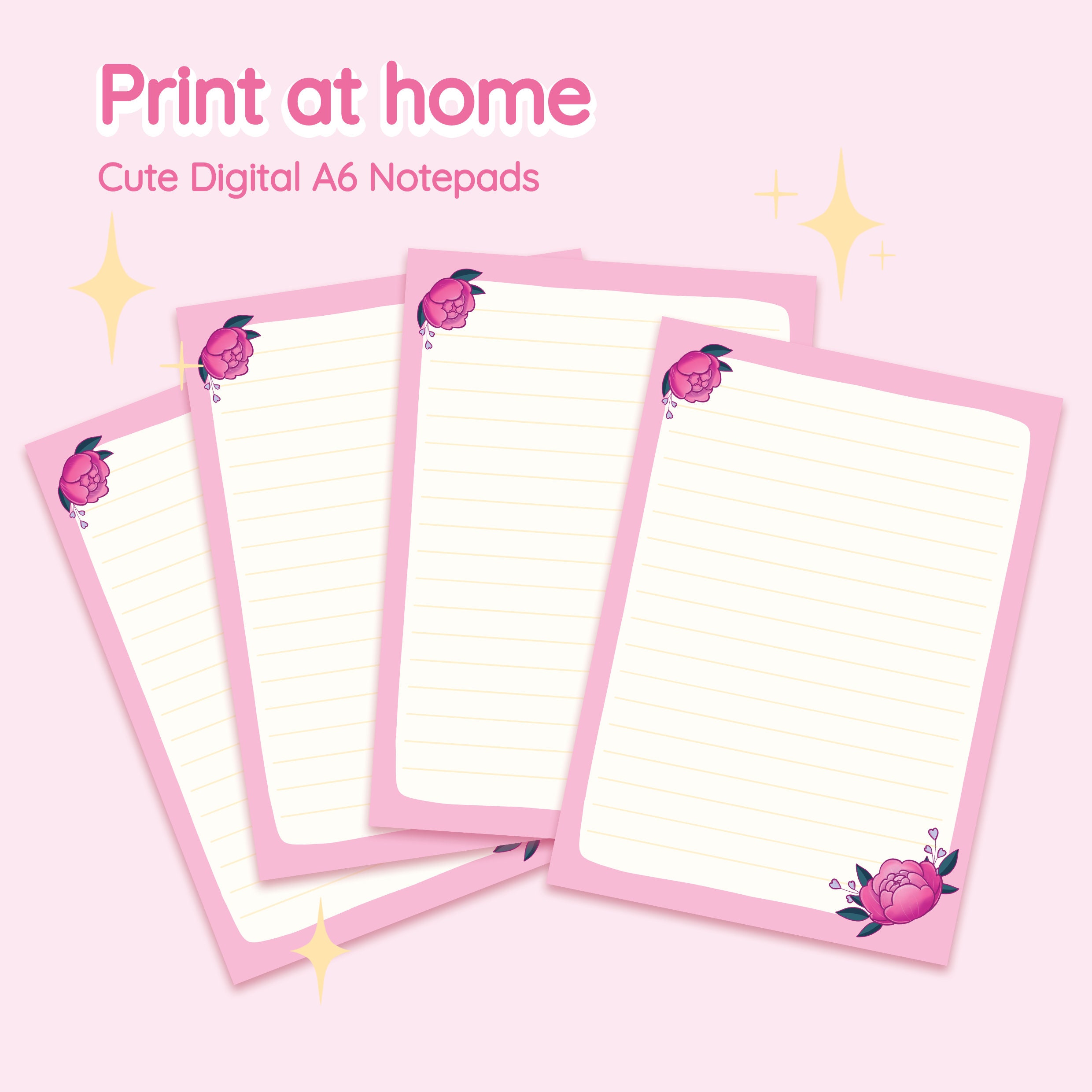 Printable Notepad Cute A6 Notes Digital Download Pink Etsy