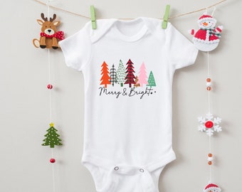 Merry and Bright Christmas Baby Onesie/Plaid Christmas Bodysuit/Kids Holiday Shirt/Cute Baby Christmas Bodysuit