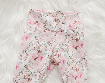 Pink Flower Print Baby leggings/Floral Baby Yoga Pants/Baby Pants