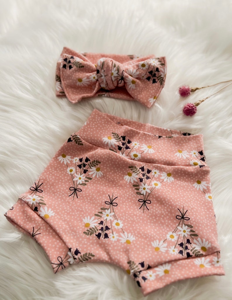 Wild Daisy Boutique Bummies in Pink with Bow Headband and/or Headband and Bummies Set/Cute Baby Girl Outfit/Baby Shower Gift image 3