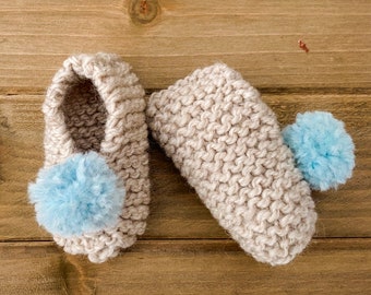 Hand Knitted Drift Wood Booties with Bow/Baby Boys Booties/Knit Booties/Knit Baby Clothing