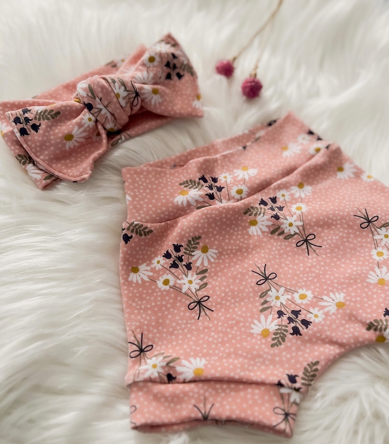 Wild Daisy Boutique Bummies in Pink with Bow Headband and/or Headband and Bummies Set/Cute Baby Girl Outfit/Baby Shower Gift image 4