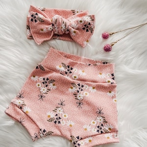 Wild Daisy Boutique Bummies in Pink with Bow Headband and/or Headband and Bummies Set/Cute Baby Girl Outfit/Baby Shower Gift image 1