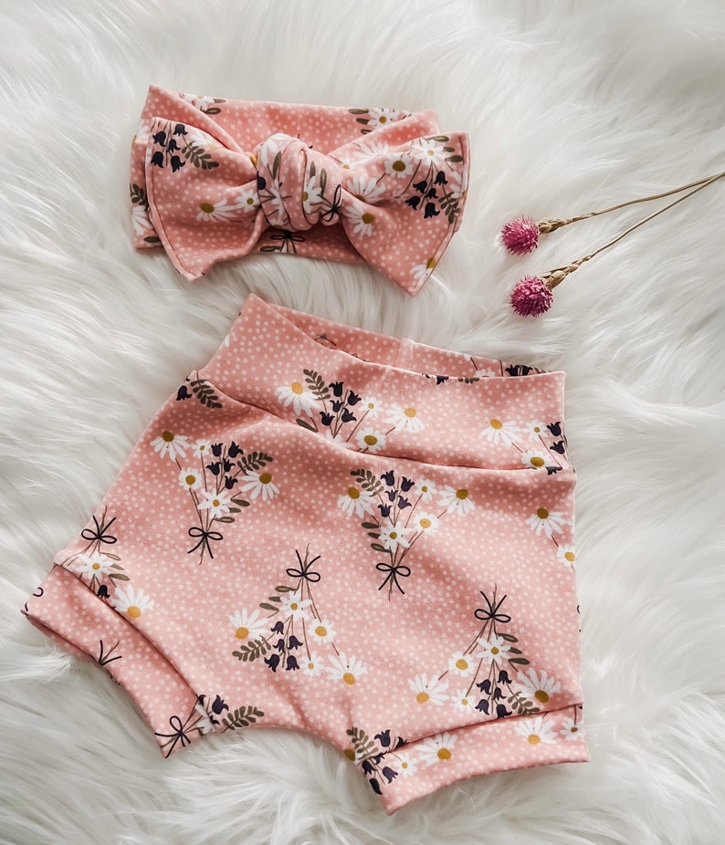 Wild Daisy Boutique Bummies in Pink with Bow Headband and/or Headband and Bummies Set/Cute Baby Girl Outfit/Baby Shower Gift image 1