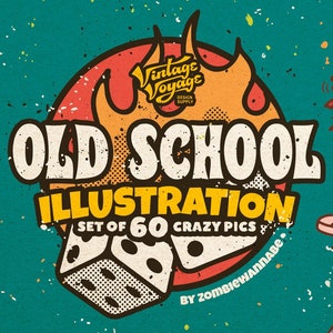 Old School Illustration Set • Skeletons • Barber • Pizza • Tattoo • Skater • Surf • Surfer Graphic • Ink Illustration • Devil • Hawaii