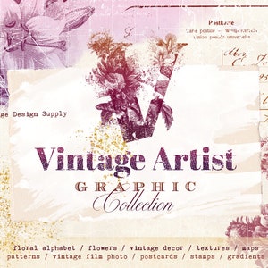 Collezione di artisti vintage • Alfabeto floreale • Motivi floreali • Retro • Motivi • Grafica vintage • Pacchetto vintage • Motivi senza giunture