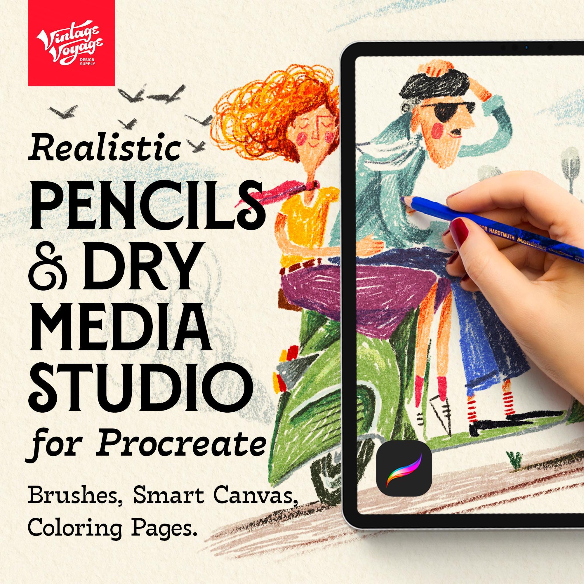 VVDS Lápices Realistas y Dry Media Studio para Procreate – 28 pinceles de lápiz, carbón y tramado + Smart Canvas