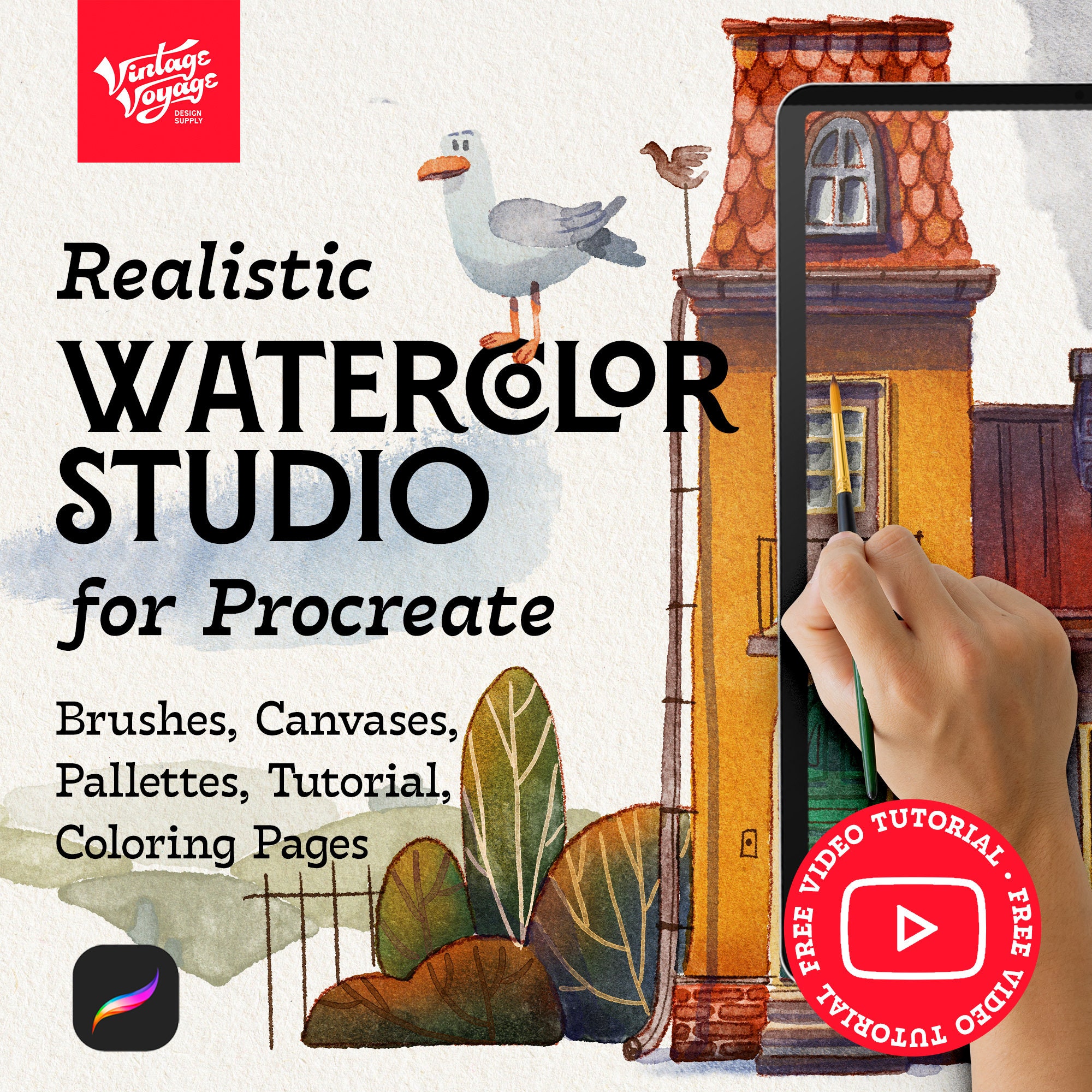 VVDS Realistic Watercolor Studio Brushes for Procreate on iPad – 47+ Brushes, Canvases & Palettes