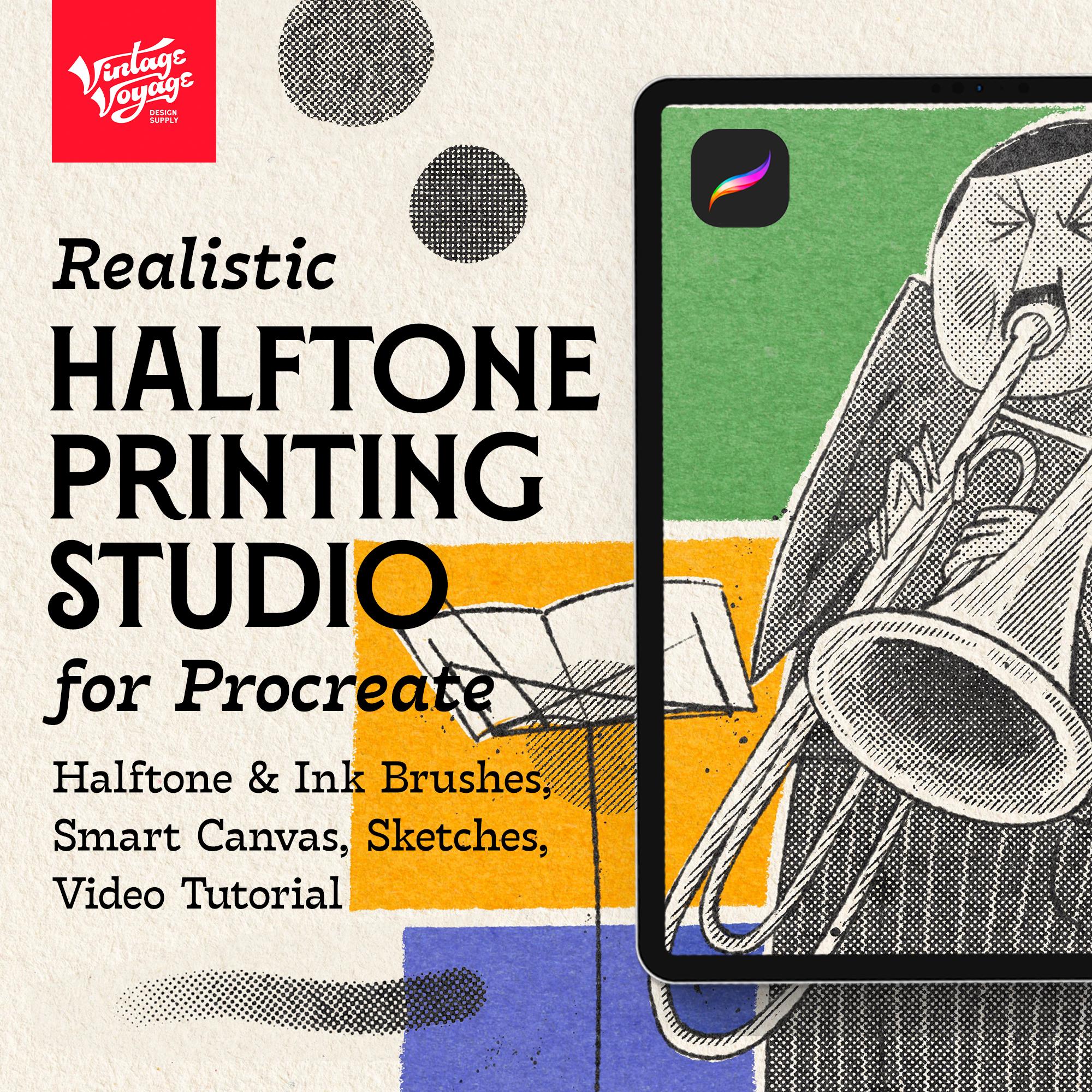 VVDS Realistic Halftone Printing Studio for Procreate – 85+ Halftone & Inker Brushes for iPad