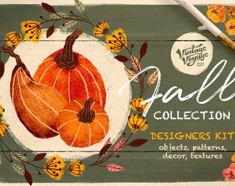 Fall Graphic Collection • Pumpkin • Hand drawn • Pattern • Seamless Pattern • Floral • Wreaths • Holiday Graphic • Fall Graphic • Autumn