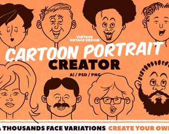 Cartoon Portrait Creator • Vintage Graphic • 60s • Character • Portrait Graphic • Character clipart • cartoon clipart • Vintage Illustration