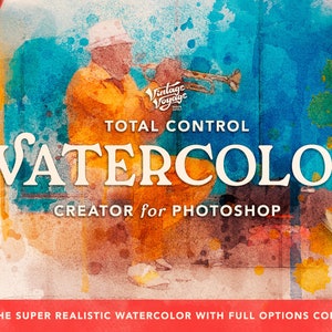 Total Watercolor Creator •  Action • Aquarelle • Watercolor Effect • Splash effect • Photoshop watercolor • Watercolor Portrait • Photoshop