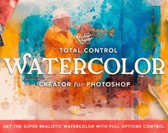 Total Watercolor Creator •  Action • Aquarelle • Watercolor Effect • Splash effect • Photoshop watercolor • Watercolor Portrait • Photoshop