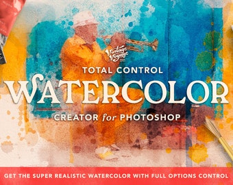 Total Watercolor Creator • Action • Akvarell • Akvarelleffekt • Stänkeffekt • Photoshop-akvarell • Akvarellporträtt • Photoshop