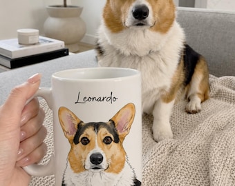 Personalized Dog Portrait Mug, Custom Pet Photo Mug, Gift for Dog Owners, Pet Watercolor Drawing Coffee Cup