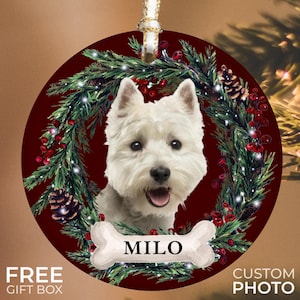 Personalized Pet Ornament, Custom Dog Christmas Ornament, Pet Memorial Ornament, Cat Christmas Photo Ornament, Pet Portrait Name Gift