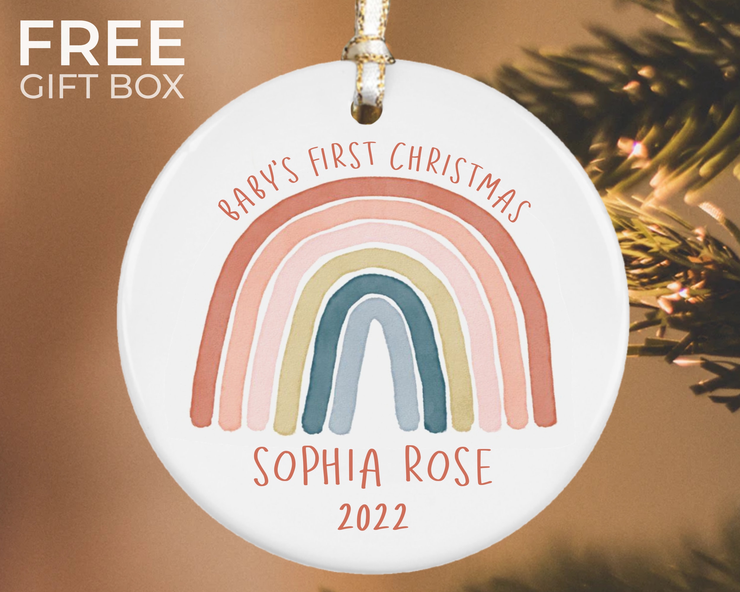 Baby's First Christmas Ornament, Custom Boho Rainbow Baby Keepsake, New  Baby Gift, Personalized Baby Announcement, Custom Baby Ornament - Etsy