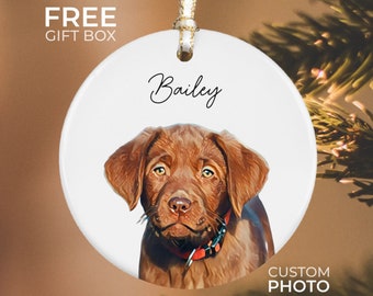 Adorno personalizado para mascotas, Adorno navideño para perros personalizado, Adorno para mascotas con foto, Adorno fotográfico navideño para gatos, Regalo con nombre de retrato de mascota