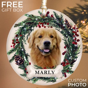 Personalized Pet Ornament, Custom Dog Christmas Ornament, Pet Memorial Ornament, Cat Christmas Photo Ornament, Pet Portrait Name Gift image 1