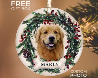 Personalized Pet Ornament, Custom Dog Christmas Ornament, Pet Memorial Ornament, Cat Christmas Photo Ornament, Pet Portrait Name Gift