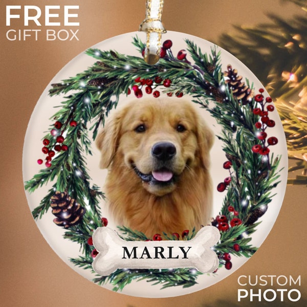 Personalized Pet Ornament, Custom Dog Christmas Ornament, Pet Memorial Ornament, Cat Christmas Photo Ornament, Pet Portrait Name Gift