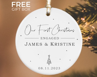Engaged Christmas Ornament, Custom Engagement Keepsake, Engagement Gift, Personalized First Christmas Engaged, Engagement Announcement