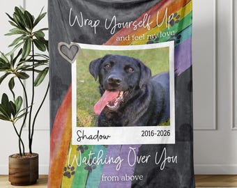 Personalized Dog Memorial Photo Blanket, Custom Pet Loss Keepsake, Pet Memory Gift, In Loving Memory Blanket, Rainbow Bridge Pet Memorial
