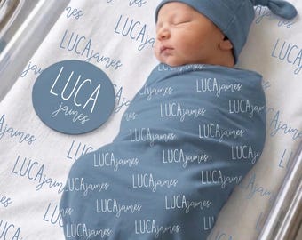 Newborn Swaddle Blanket, Custom Baby Name Swaddle, Baby Name Blanket, First and Middle Name Announcement, Swaddle for Boy