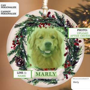 Personalized Pet Ornament, Custom Dog Christmas Ornament, Pet Memorial Ornament, Cat Christmas Photo Ornament, Pet Portrait Name Gift image 2