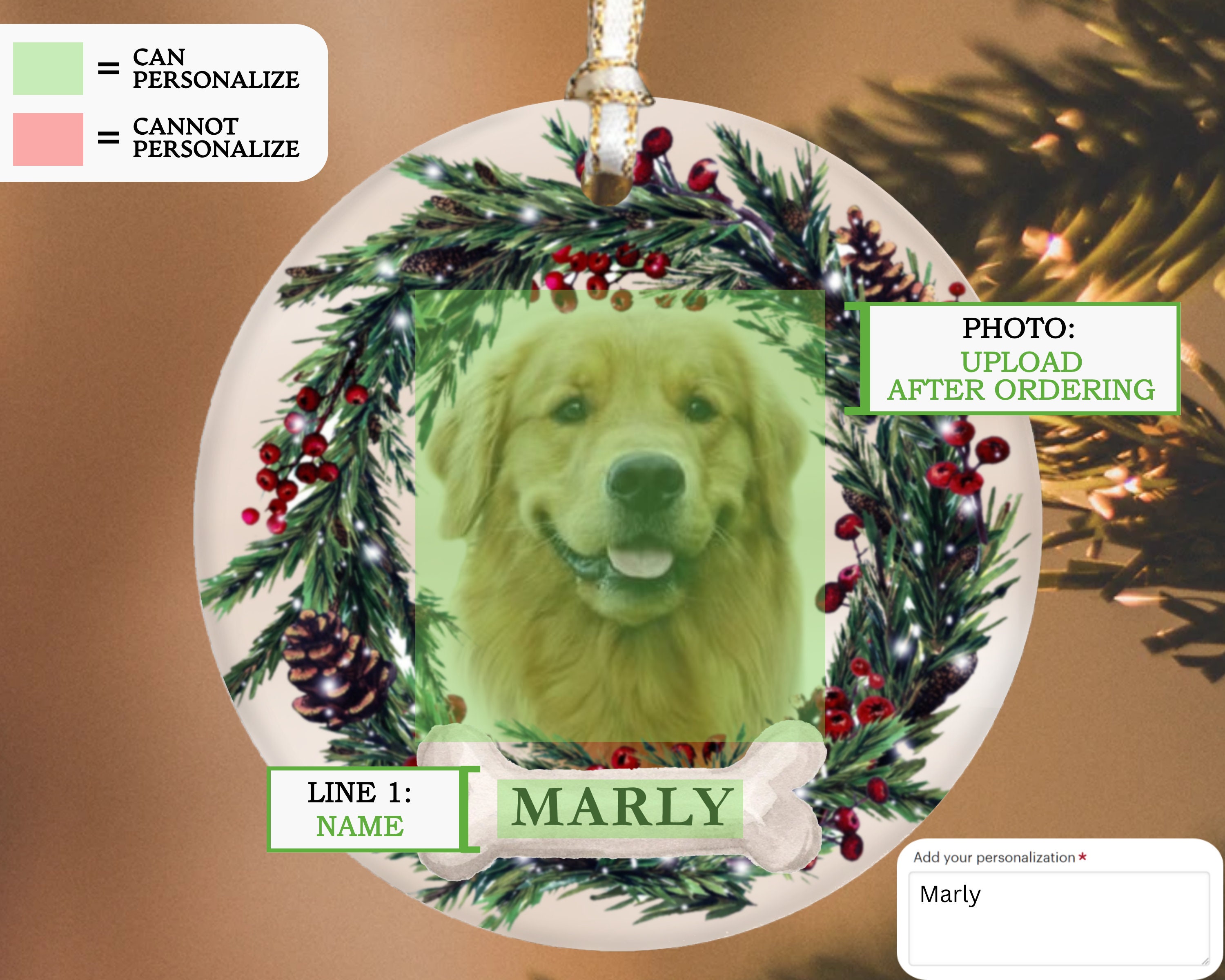 Personalized Pet Ornament, Custom Dog Christmas Ornament, Pet Memorial ...