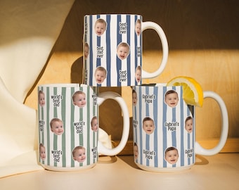 Striped Custom Baby Photo Mug, Father's Day Gift, Personalized Dad Mug, Gift for Dad, Dad's Birthday Present