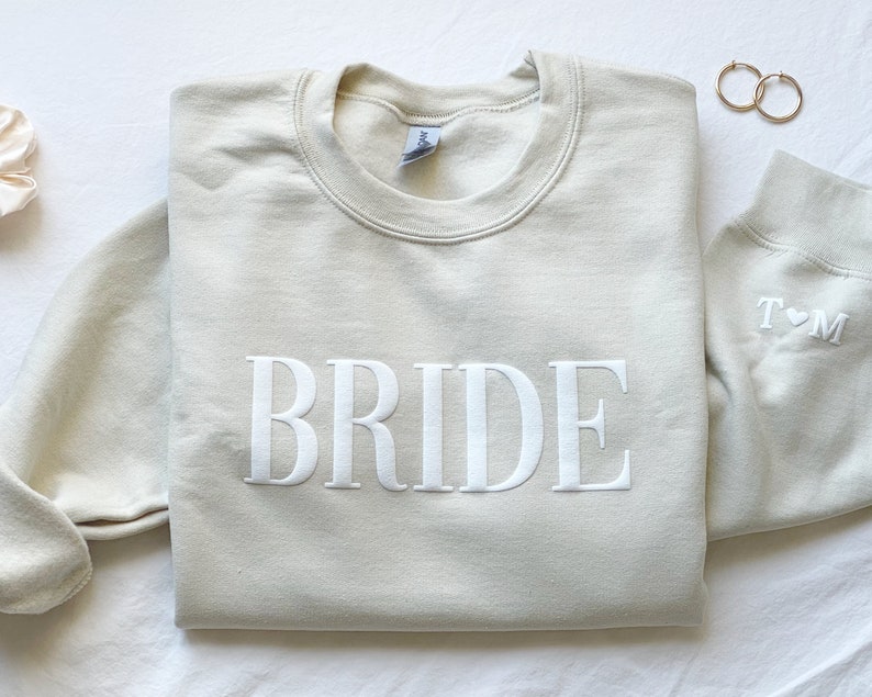 Personalized Gift For Bride, Bride Sweatshirt, Initial Heart Sleeve, Engagement Gift, Unique Bridal Shower Gift, Future Mrs Sweatshirt image 3