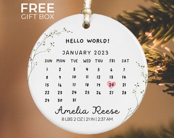 Newborn Baby Birth Stats Ornament, Personalized Baby's First Christmas Ornament, Custom Calendar Date of Birth Baby Keepsake, New Mom Gift