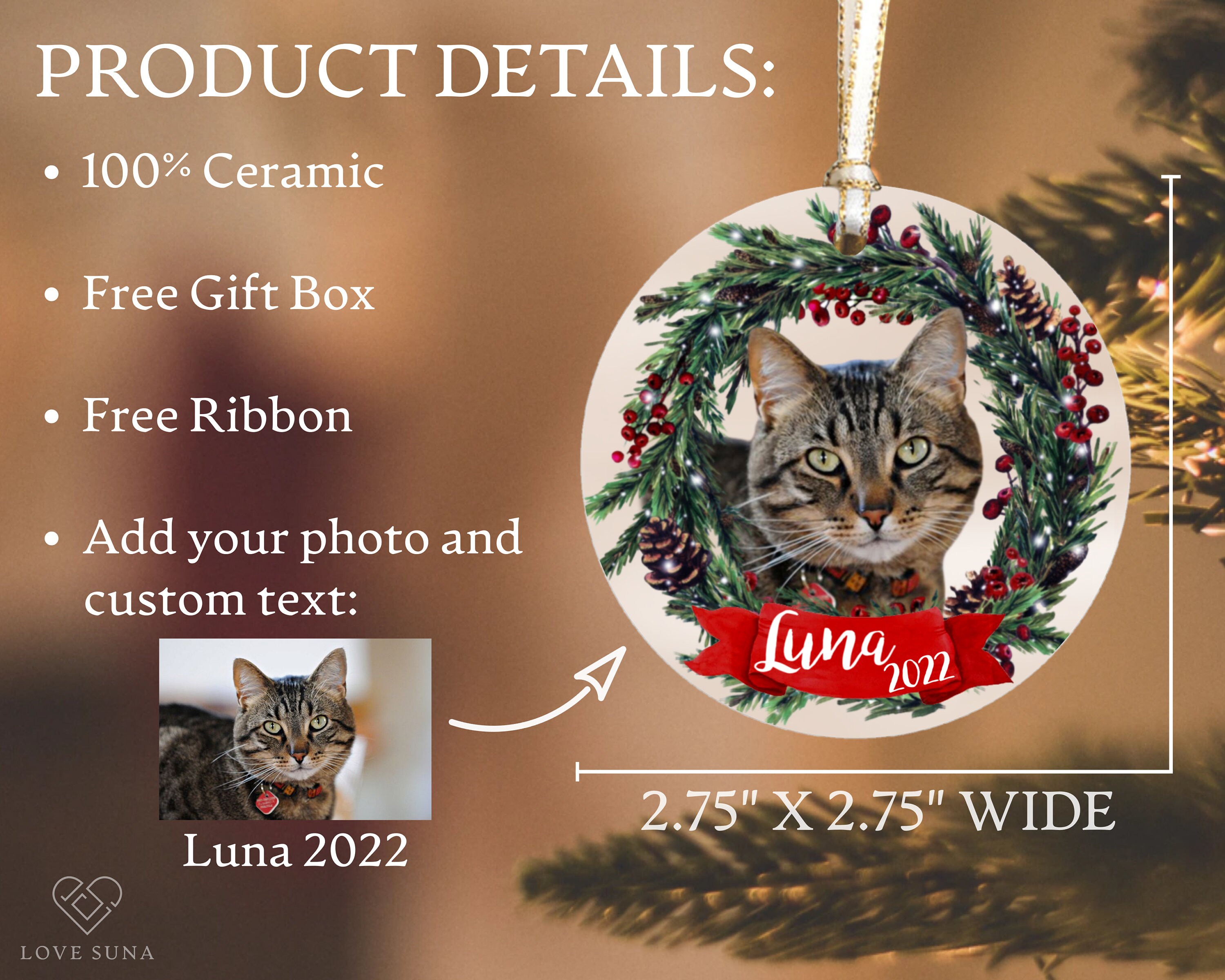 Personalized Pet Ornament, Custom Cat Christmas Ornament sold by Huge A ...