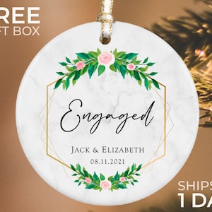 Personalized Engaged Ornament, Custom Gold Engagement Ornament, Engagement Gift, First Christmas Engaged, Engagement Announcement