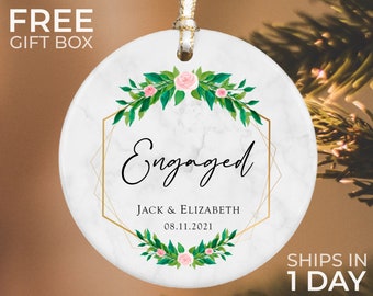 Personalized Engaged Ornament, Custom Gold Engagement Ornament, Engagement Gift, First Christmas Engaged, Engagement Announcement