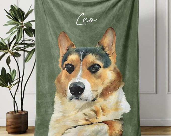 Custom Pet Photo Blanket, Personalized Dog Portrait Blanket, Pet Memorial Gift, Cat Picture Blanket