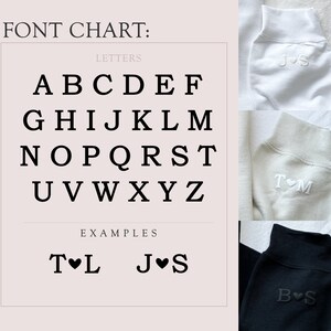 May include: Font chart with uppercase letters A through Z. Examples of the font are shown with the letters T, L, J, and S with a heart symbol between the letters.