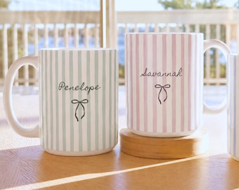 Personalized Name Mug, Custom Bridesmaid Gifts, Gift for Her, Coffee Cup with Stripes