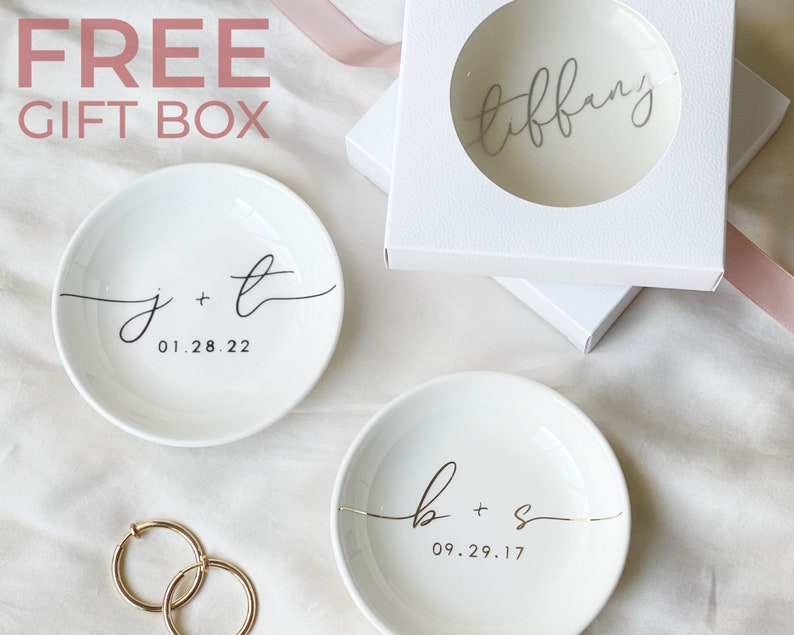 Personalized Engagement Gift, Initial Date Ring Dish, Gift For Bride and Groom, Bridesmaid Proposal Gift, Bridal Shower, Anniversary Gift