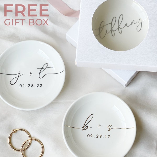 Personalized Engagement Gift, Initial Date Ring Dish, Gift For Bride and Groom, Bridesmaid Proposal Gift, Bridal Shower, Anniversary Gift