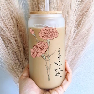 Personalized Birth Flower Tumbler, Gifts for Her, Bridesmaid Proposal Gift, Mother&#39;s Day Gift, Birthday Present, Custom Glass Coffee Cup