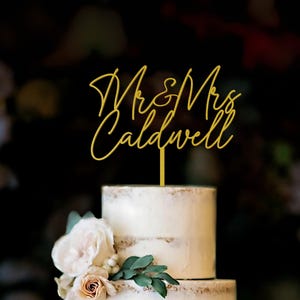Personalized Wedding Cake Topper, Custom Mr Mrs Cake Topper, Minimalist Script Wedding Cake Topper, Anniversary Cake Topper